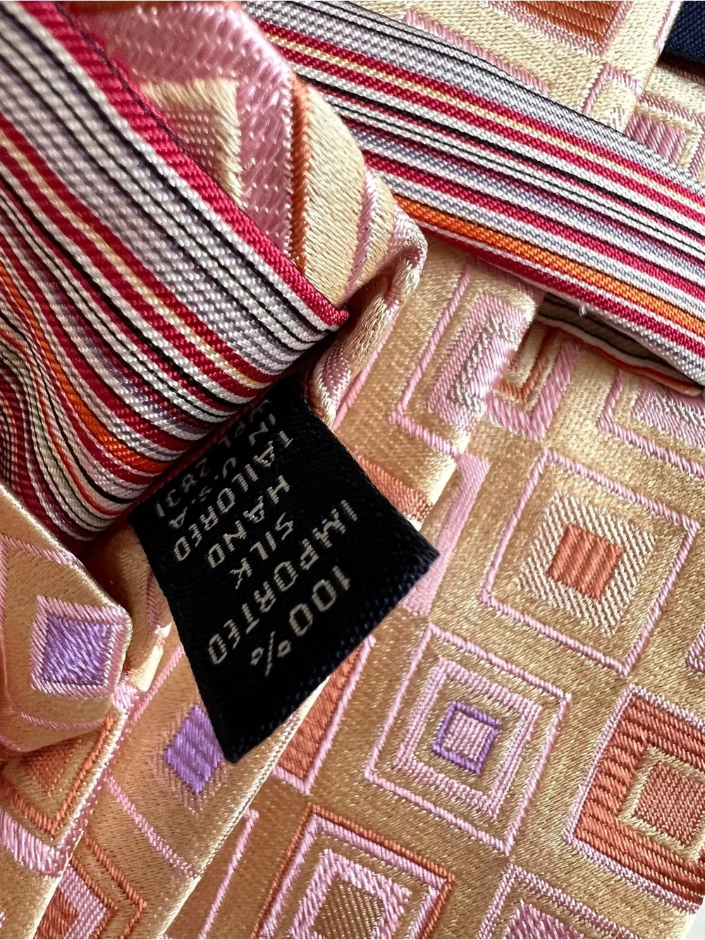 Ted Baker London Tie Necktie Orange Beige Geometric 100% Silk  Hand Tailored USA